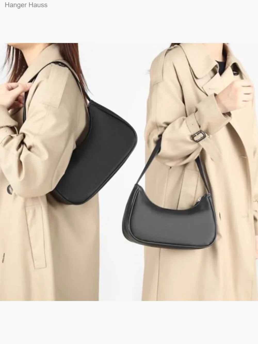Vegan Leather Hobo Sling Tote Handbag with Zipper Closure